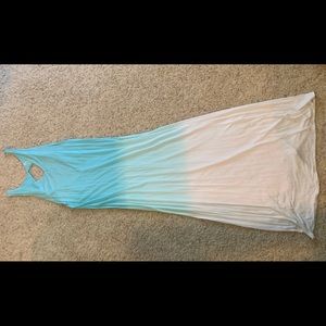 Blue and white open back maxi dress